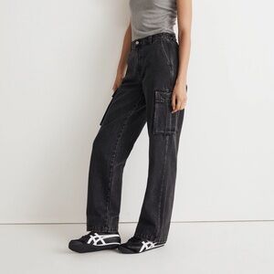Madewell Low-Slung Straight Cargo Jeans Ranney Wash Black Size 29 Y2K Utility